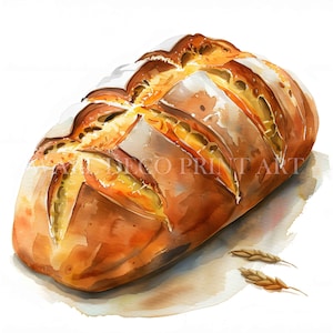 Clipartbundel vers ambachtelijk brood - 10 jpg's van hoge kwaliteit - digitale downloads - commercieel gebruik, aquarel, mixed media, digitale papierkunst