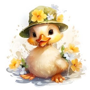 Little Spring Flower Duck Clipart Bundle - 10 JPG di alta qualità - Download digitale - Uso commerciale, acquerello, tecniche miste, carta digitale