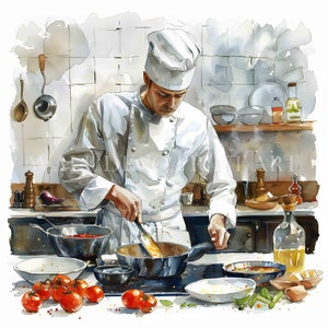 10 koken chef-kok portret clipart - hoge kwaliteit jpg's - digitale downloads - commercieel gebruik, aquarel, afdrukbare media, digitale papierkunst