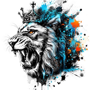Paquete de imágenes prediseñadas de El valiente rey león: 12 imágenes de alta calidad, descargas digitales, acuarela, técnica mixta, arte digital, manualidades, uso comercial