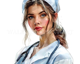 10 Nurse Portrait Clipart - High Quality JPGs - Digital Downloads - Commercial Use, Watercolor, Printable Media, Digital Paper Craft
