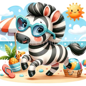 ZWIERZĘTA LETNIE ZESTAW 1 Clipart Bundle - 10 wysokiej jakości JPG - Pobieranie cyfrowe - Użytek komercyjny, Akwarela, Technika mieszana, Cyfrowe rzemiosło papiernicze