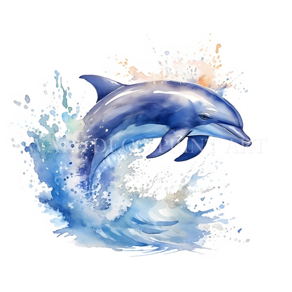 Wunderschönes Delfin-Clipart-Bundle – 10 hochwertige JPGs – digitale Downloads – kommerzielle Nutzung, Aquarell, Mischtechnik, digitales Papierhandwerk