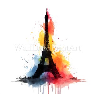 Ensemble de 10 cliparts colorés de la Tour Eiffel Illustration aquarelle haute résolution en téléchargement numérique Oeuvres d'art de voyage à usage Commercial à Paris