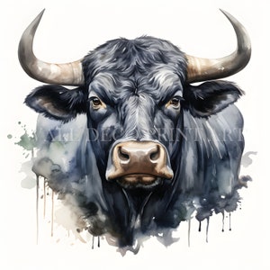 Black Majestic Bull Clipart Bundle - 10 JPG di alta qualità - Download digitali - Uso commerciale, acquerello, tecniche miste, artigianato digitale su carta