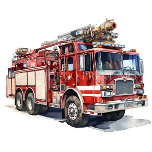 Brave Fire Truck Clipart Bundle - 10 JPG di alta qualità - Download digitali - Uso commerciale, acquerello, tecniche miste, artigianato digitale su carta