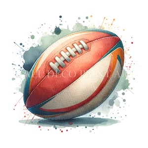 Clipart di palla da rugby - 10 JPG di alta qualità - Download digitali - Uso commerciale, acquerello, tecniche miste, artigianato digitale su carta, digitale
