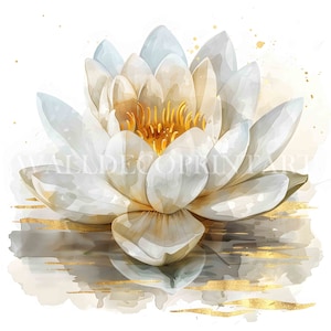 Elfenbein & Gold abstrakte Lotus Blume Clipart Bundle - 10 hochwertige JPG - Digitaler Download - Kommerzielle Nutzung, druckbare Aquarell Kunst, Papier