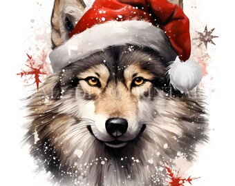 Cute Christmas Wolf Clipart Bundle - 10 High Quality JPGs - Digital Download - Commercial Use, Watercolor, Mixed Media, Digital Craft
