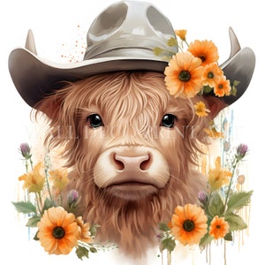 10 Highland Kuh Clipart Bundle - hochwertige JPG - digitaler Download - kommerzielle Nutzung, Aquarell, Mischtechnik, digitales Papier, Frühlingsblume
