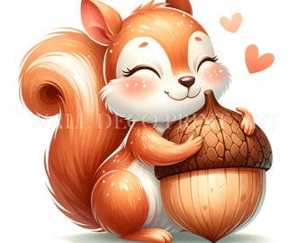 Soft Sketch Cute Squirrel Clipart Bundle - 10 High Quality PNG Transparent - Digital Download - Commercial Use, Watercolor Mixed Media Craft