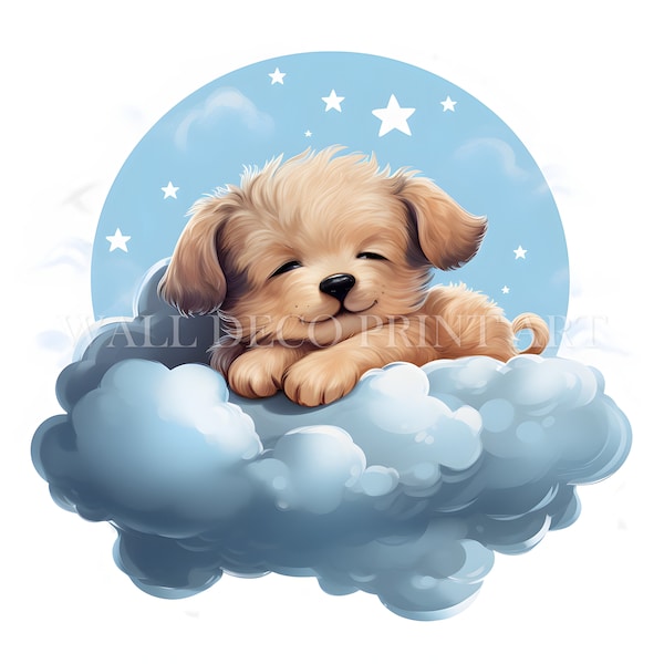 Dog Sleeping on a Cloud Clipart Bundle - 10 High Quality JPGs - Digital Download - Commercial Use, Watercolor, Mixed Media, Digital Craft