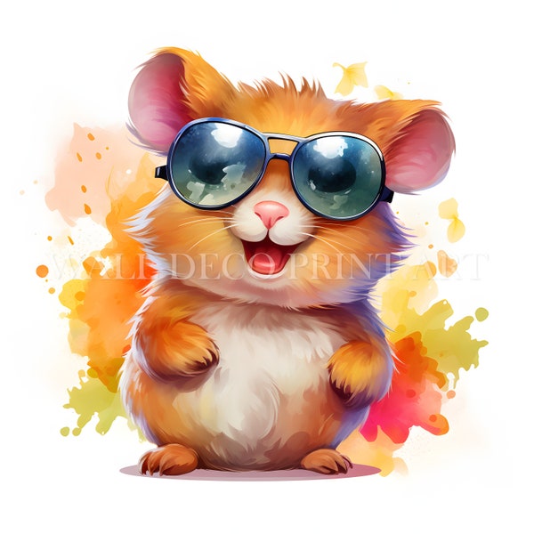 Cool and cute hamster Clipart Bundle - 9 High Quality JPGs - Digital Downloads - Commercial Use, Watercolor, Mixed Media, Digital Paper