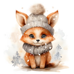 Lot de 10 cliparts renard de Noël - 10 fichiers JPG haute qualité - téléchargements numériques - usage commercial, aquarelle, techniques mixtes, créations numériques en papier, mug