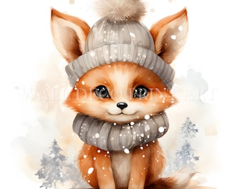 Christmas Fox Clipart Bundle - 10 High Quality JPG - Digital Downloads - Commercial Use, Watercolor, Mixed Media, Digital Paper Craft, Mug