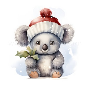 Cute Christmas Koala Clipart Bundle - 10 High Quality JPG - Digital Downloads - Commercial Use, Watercolor, Mixed Media, Digital Paper Craft