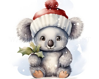 Cute Christmas Koala Clipart Bundle - 10 High Quality JPG - Digital Downloads - Commercial Use, Watercolor, Mixed Media, Digital Paper Craft