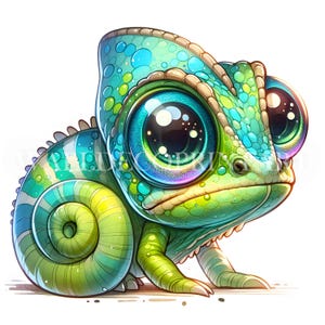 Soft Sketch Cute Chameleon Clipart Bundle - 4 High Quality JPGs - Digital Download - Commercial Use Watercolor Mixed Media Digital Craft