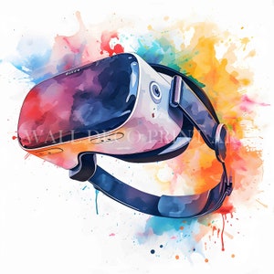Paquete de imágenes prediseñadas de cascos de realidad virtual modernos: 10 imágenes de alta calidad, descargas digitales, uso comercial, acuarela, técnica mixta, artesanía digital