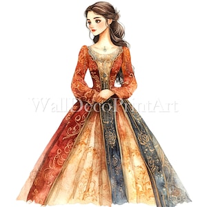 10 Clipart di donne principesse - JPG di alta qualità - Download digitali Commerciali Acquerello Stampabili Media Carta digitale Arte Ritratto fantasy