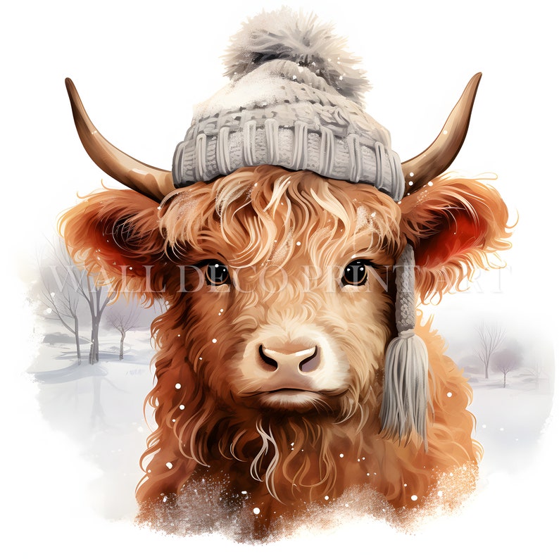 Cute Winter Highland Cow Clipart Bundle - 9 High Quality Jpgs - Digital ...