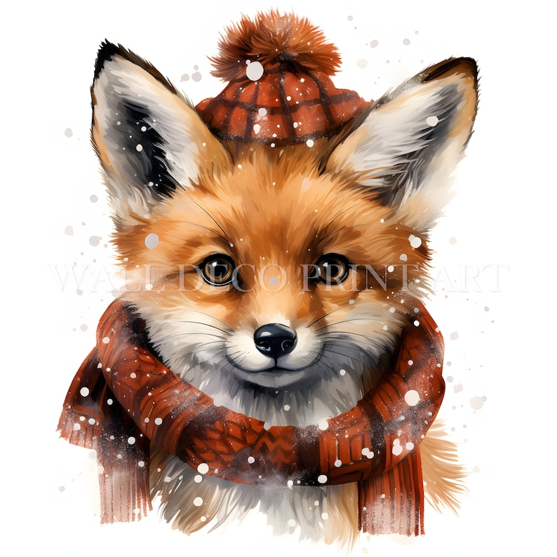 Christmas Fox Clipart Bundle - 10 High Quality JPG - Digital Downloads - Commercial Use, Watercolor, Mixed Media, Digital Paper Craft, Mug image 9