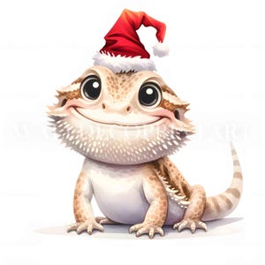 10 Christmas Bearded Dragon Clipart - High Quality JPGs - Digital Download - Commercial Use Watercolor Mixed Media Digital Craft Soft Sketch