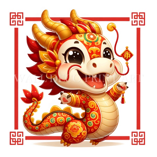 Bundle de cliparts mignon dragon chinois - 12 fichiers JPG de haute qualité - téléchargements numériques - artisanat en papier numérique aquarelle technique mixte à usage commercial