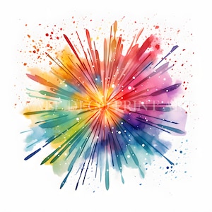 Colorful Firework Clipart Bundle - 10 JPG di alta qualità - Download digitali - Uso commerciale, acquerello, tecniche miste, artigianato digitale su carta