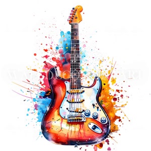 10 kleurrijke clipartbundel elektrische gitaar - hoge kwaliteit transparante png-bestanden - digitale download - commercieel gebruik, kunst aan de muur muziekinstrument