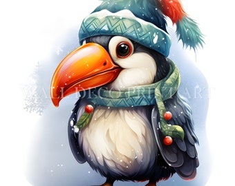 Cute Winter Toucan Clipart Bundle - 10 High Quality JPG - Digital Downloads - Commercial Use, Watercolor, Mixed Media, Digital Paper Craft