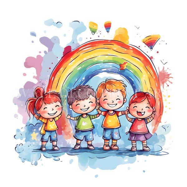 Regenbogen-Clipart zum Kindertag – 8 hochwertige JPGs – digitale Downloads – kommerzielle Nutzung, Aquarell, Mischtechnik, digitales Papierhandwerk