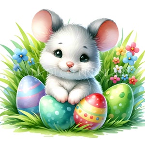 Pacchetto di clipart di simpatici animali pasquali - SET 2 - 10 JPG di alta qualità - Download digitali - Uso commerciale, acquerello, artigianato digitale con tecniche miste