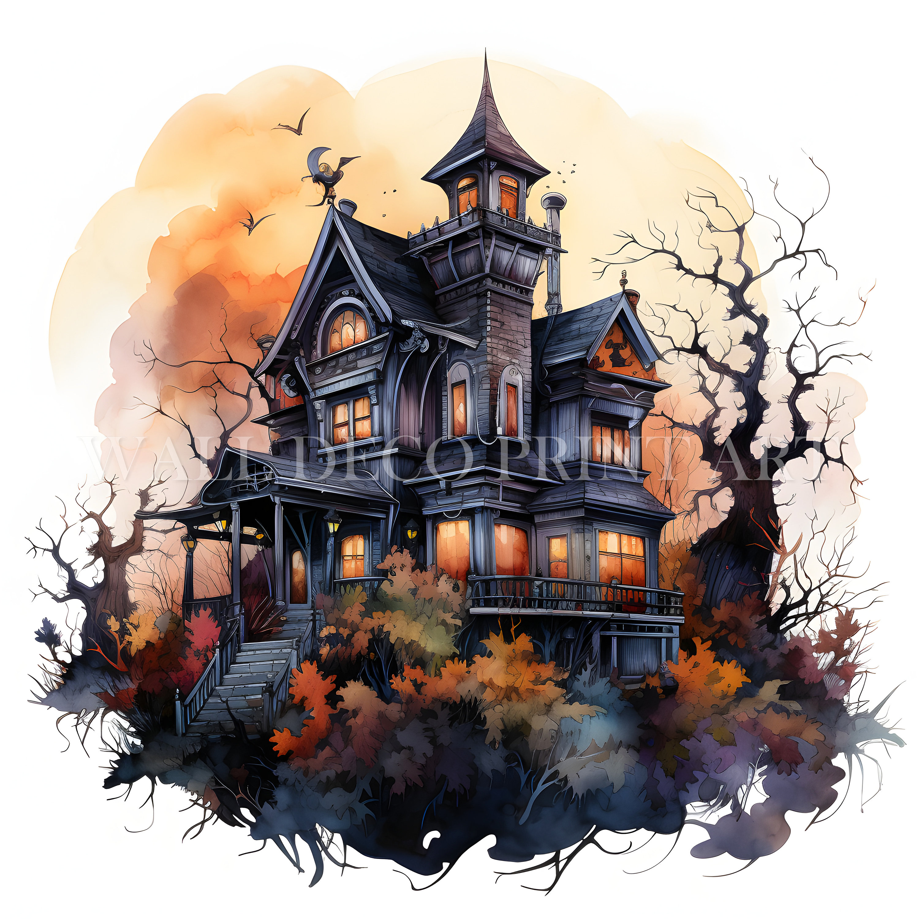 Halloween Haunted House Clipart Bundle - 6 High Quality Jpgs - Digital