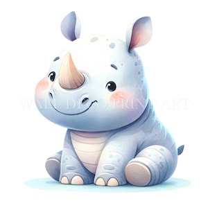 Soft Sketch Rhino Clipart Bundle - 5 High Quality JPG - Digital Download - Commercial Use Watercolor Mixed Media Cute Animal Paper Craft Art