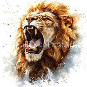12 bundle di clipart di leoni dettagliati - JPG di alta qualità - Download digitali - Uso commerciale Acquerello Tecnica mista Carta digitale Artigianato T-shirt