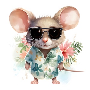 Paquete de imágenes prediseñadas de ratones divertidos y adorables: 10 archivos JPG de alta calidad, descargas digitales, uso comercial, acuarela, técnica mixta, papel digital