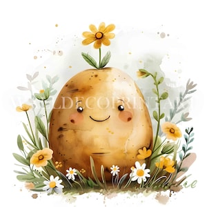 10 Süß Blumen Kartoffel Clipart Bundle - Hochwertige JPGs - Digitale Downloads - Kommerzielle Nutzung, Aquarell, Mischtechnik, Digitales Papier Handwerk