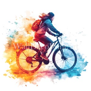 10 Hipster Girl Riding Bicycle Clipart Bundle - Immagine di alta qualità - Download digitale Uso commerciale Acquerello Tecnica mista Carta stampabile