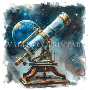 10 Celestial Telescope Clipart Bundle - High Quality JPG - Digital Download - Commercial Use Watercolor Mixed Media Digital Craft Journal