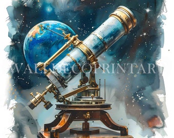 10 Celestial Telescope Clipart-bundel - hoge kwaliteit JPG - digitale download - commercieel gebruik aquarel Mixed Media Digital Craft Journal