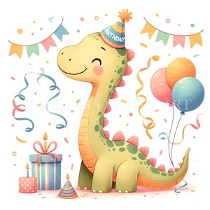 Süßes Geburtstag DINOSAURIER Clipart Bundle - 15 hochwertige JPG - Digitale Downloads - Kommerzielle Nutzung Aquarell Mixed Media Digitales Papier Handwerk