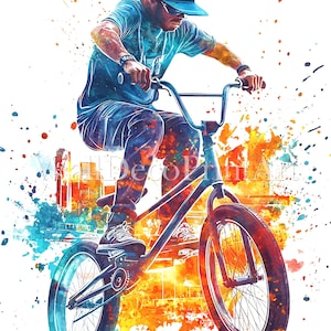 13 cliparts de cavaliers de BMX - fichiers JPG de haute qualité - téléchargements numériques - usage commercial, aquarelle, format papier imprimable, artisanat numérique art sportif
