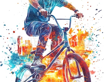13 BMX-Fahrer Clipart - Hochwertige JPGs - Digitale Downloads - Kommerzielle Nutzung, Aquarell, Druckbares Papierformat, Digitales Handwerk Sportkunst