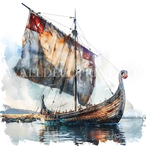 10 Wikinger Boote Clipart Bundle - hochwertige JPG - digitaler Download - kommerzielle Nutzung druckbar Aquarell Kunst Junk Journals Scrapbook Papier