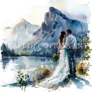 11 Hochzeitspaar Clipart Bundle - Hochwertige JPGs - Digitale Downloads - Kommerzielle Nutzung, Aquarell, Mischtechnik, Digitales Papier Handwerk Kunst