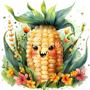 Pacote com 10 cliparts fofos de milho floral - JPGs de alta qualidade - Downloads digitais - Uso comercial, aquarela, mídia mista, artesanato em papel digital