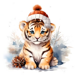 Weihnachtstiger Clipart Bundle - 10 hochwertige JPG - digitale Downloads - kommerzielle Nutzung, Aquarell, Mischtechnik, digitales Papiermodell
