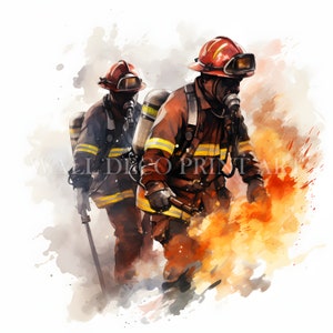 Brave Firefighters Clipart Bundle - 11 JPG di alta qualità - Download digitali - Uso commerciale, acquerello, tecniche miste, artigianato digitale su carta