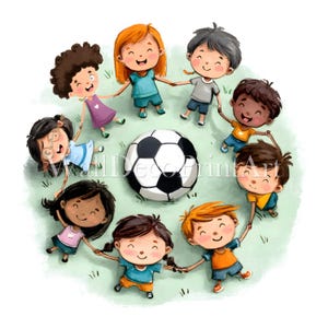 Conjunto de 15 imágenes prediseñadas de balones de fútbol infantiles - Imágenes de alta calidad - Descarga digital - Uso comercial - Acuarela - Medios imprimibles - Manualidades de papel digital